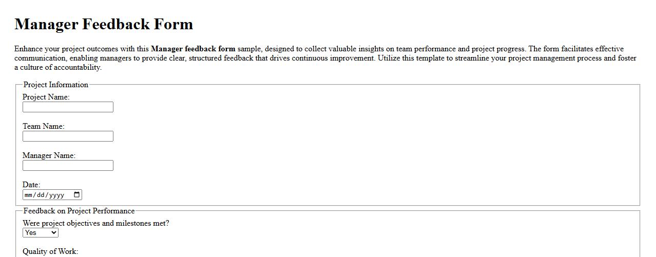 Manager feedback form sample for project management image preview