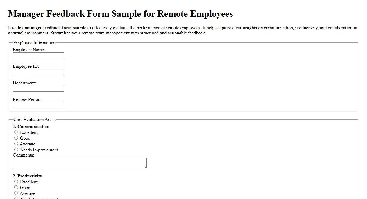 Manager feedback form sample for remote employees image preview