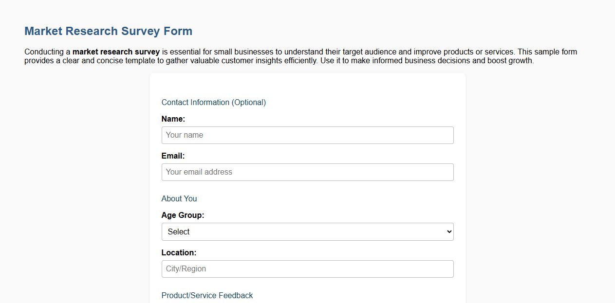 market research survey form sample for small businesses image preview