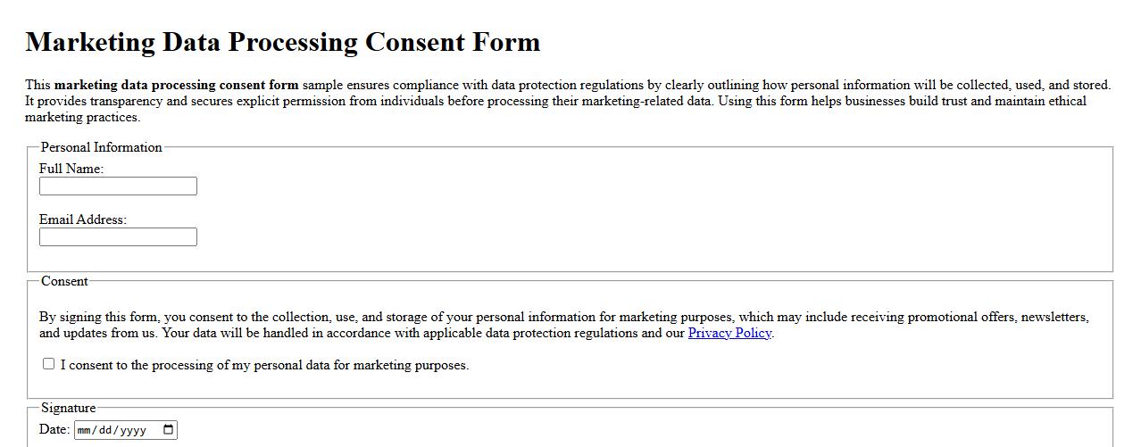 marketing data processing consent form sample image preview