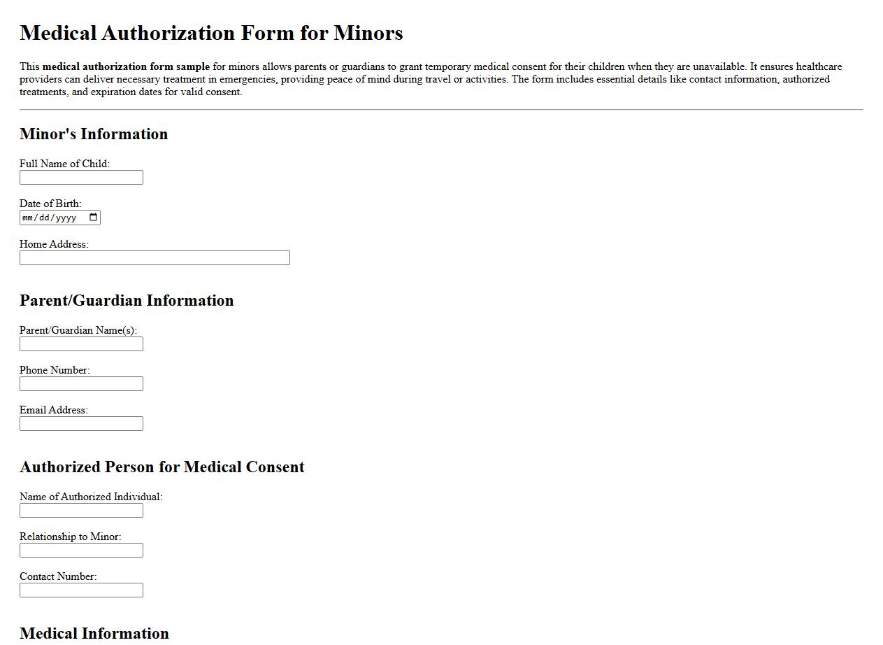 medical authorization form sample for minors image preview