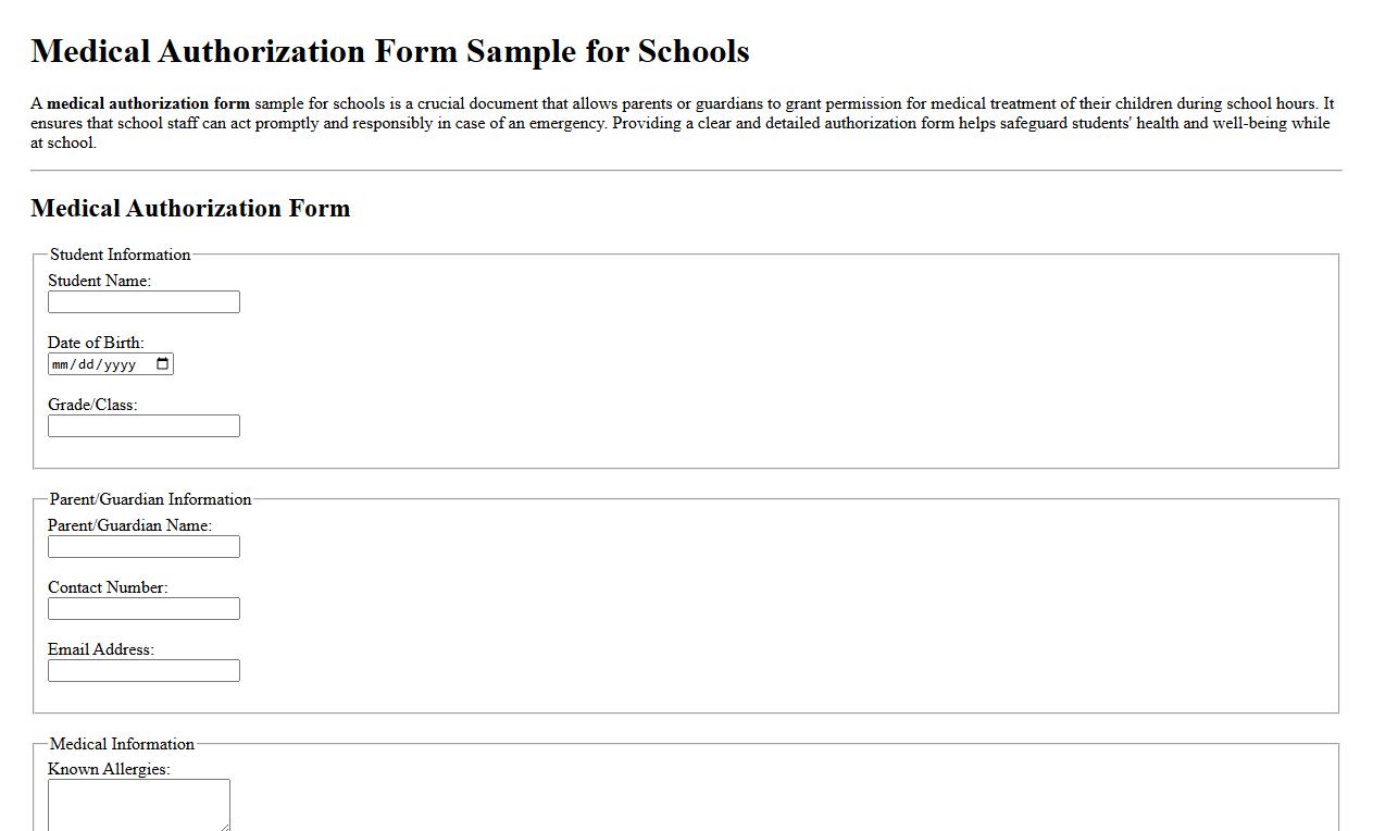 Medical authorization form sample for schools image preview