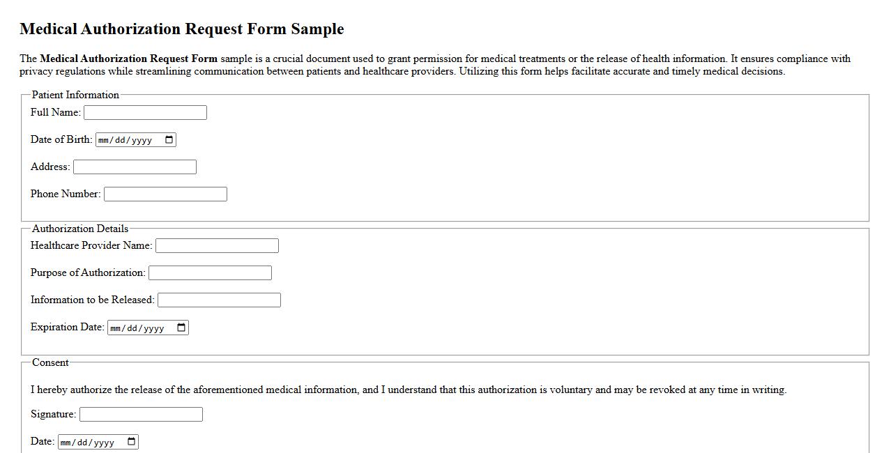 Medical Authorization Request Form Sample image preview