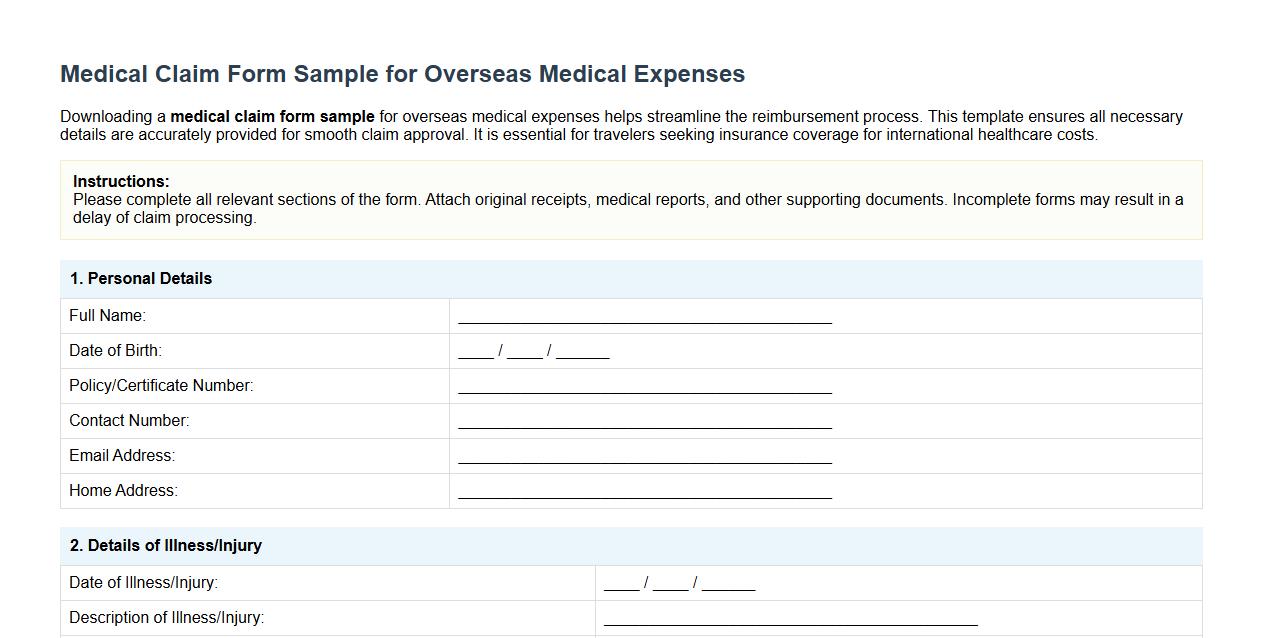 Medical claim form sample for overseas medical expenses image preview