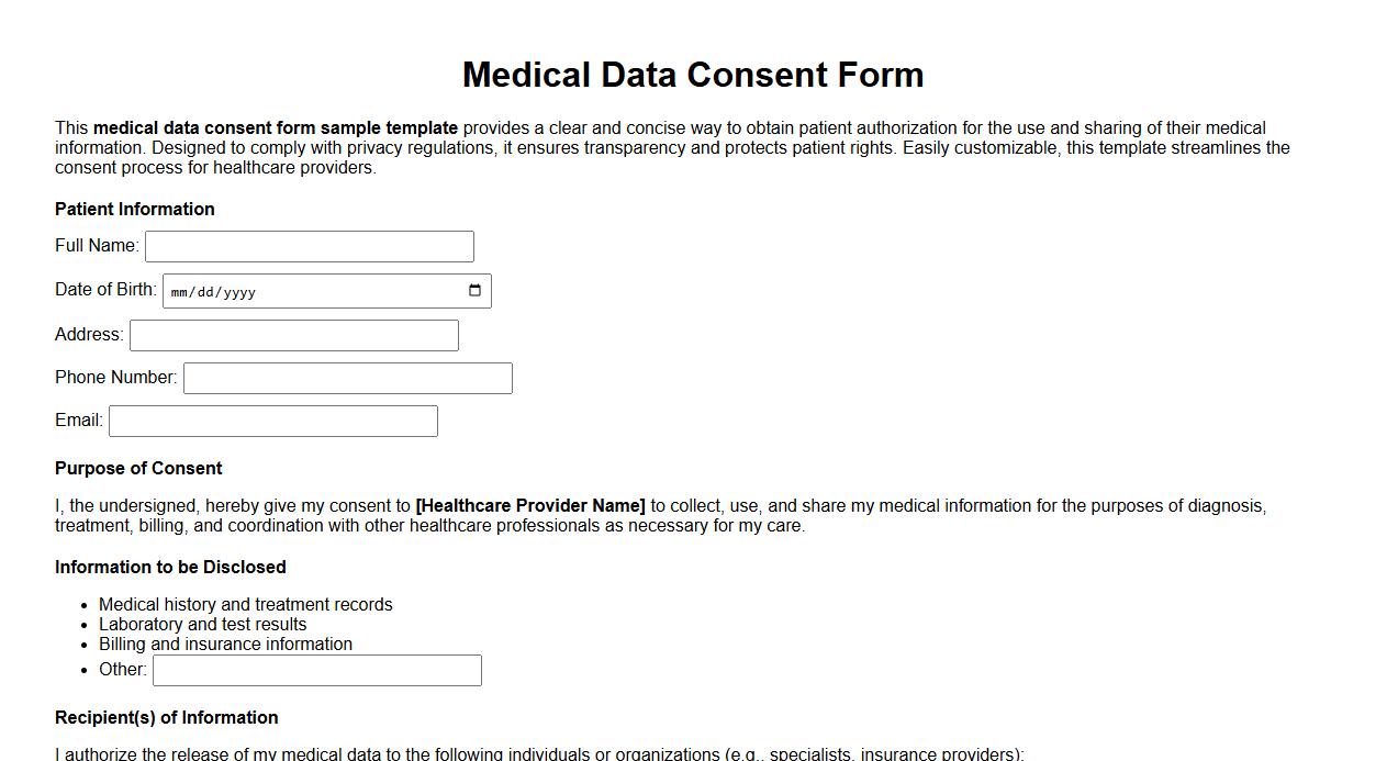 medical data consent form sample template image preview