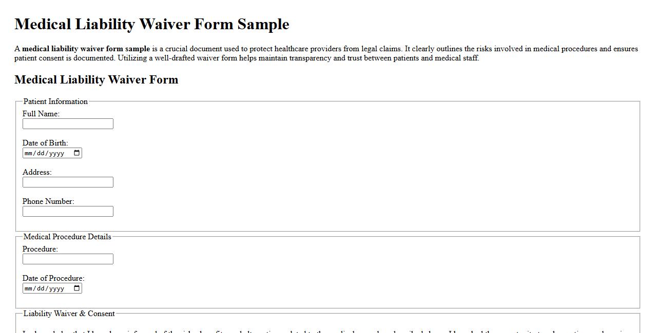 medical liability waiver form sample image preview