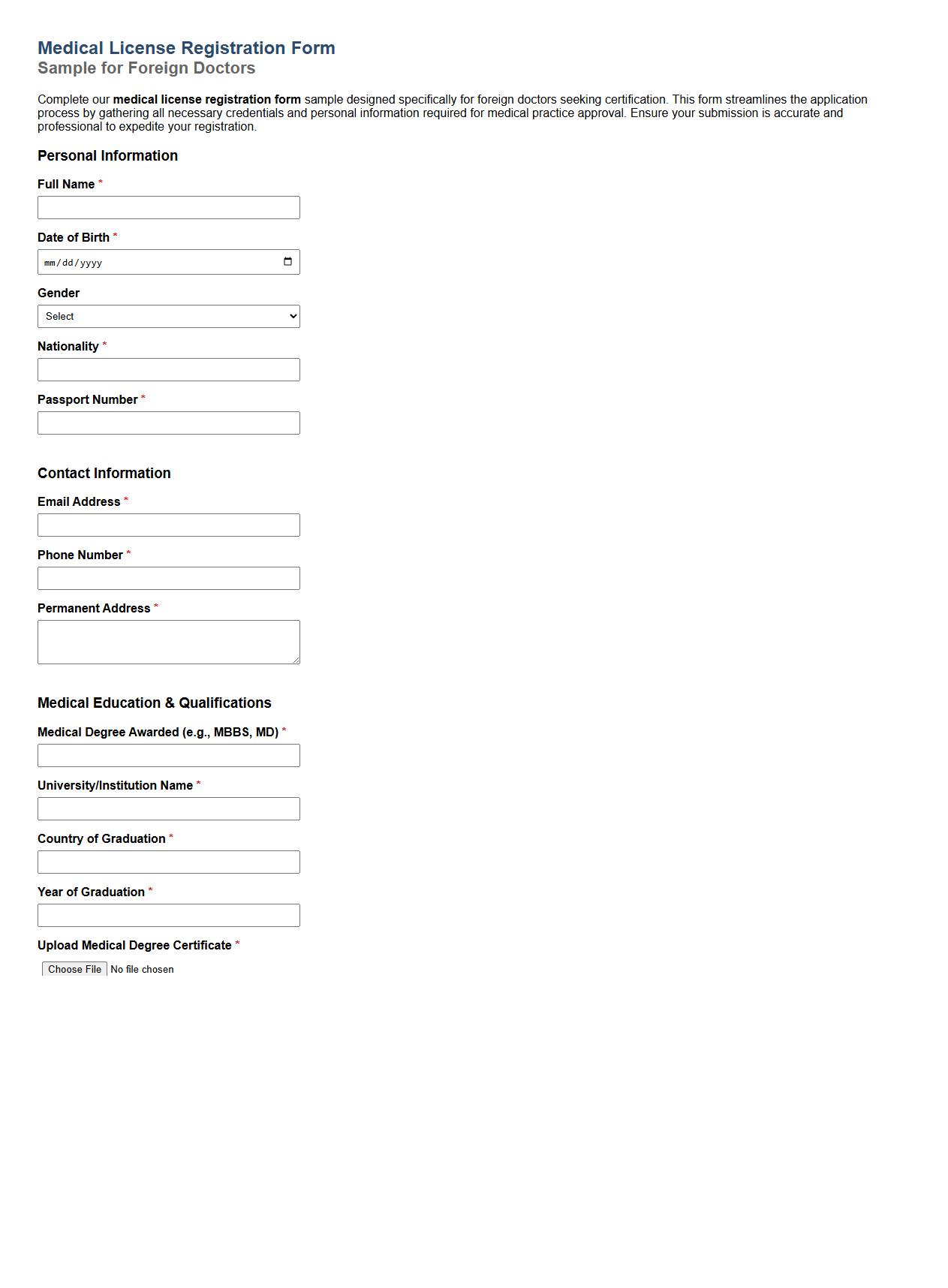 medical license registration form sample for foreign doctors image preview