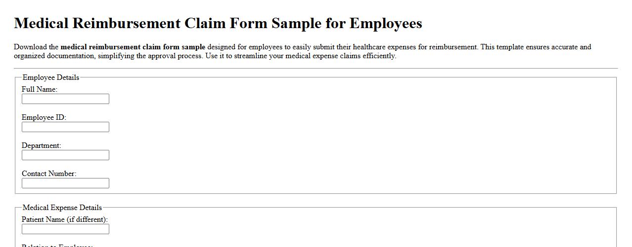Medical reimbursement claim form sample for employees image preview