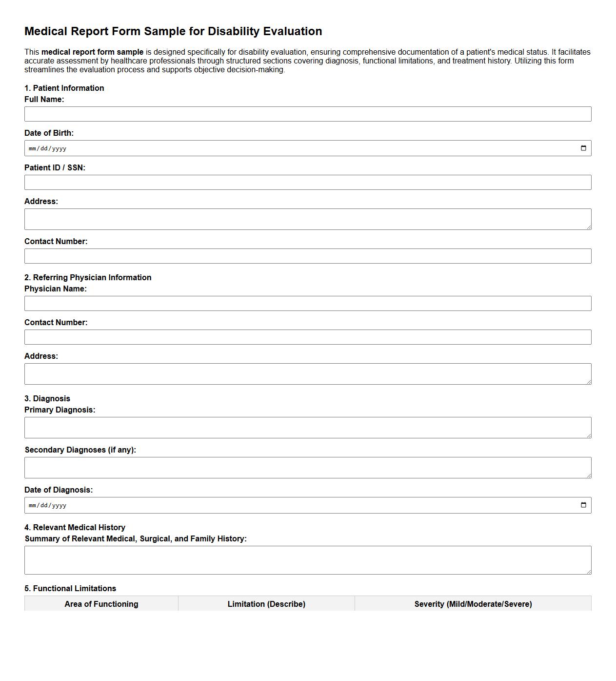 Medical report form sample for disability evaluation image preview