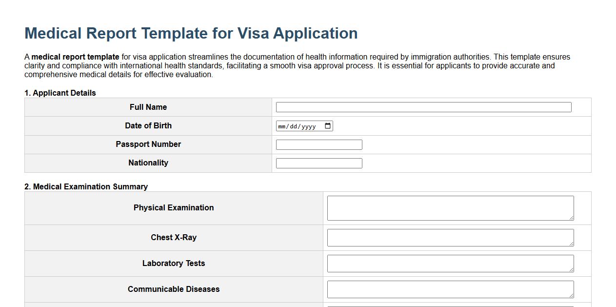 Medical report template for visa application image preview