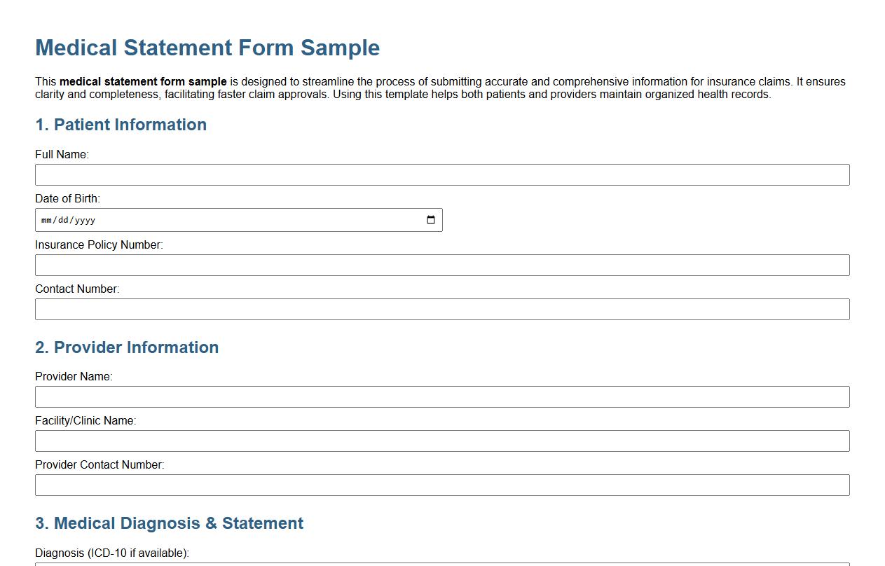 medical statement form sample for insurance claims image preview