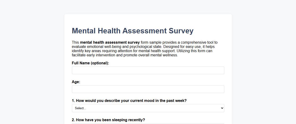 Mental health assessment survey form sample image preview