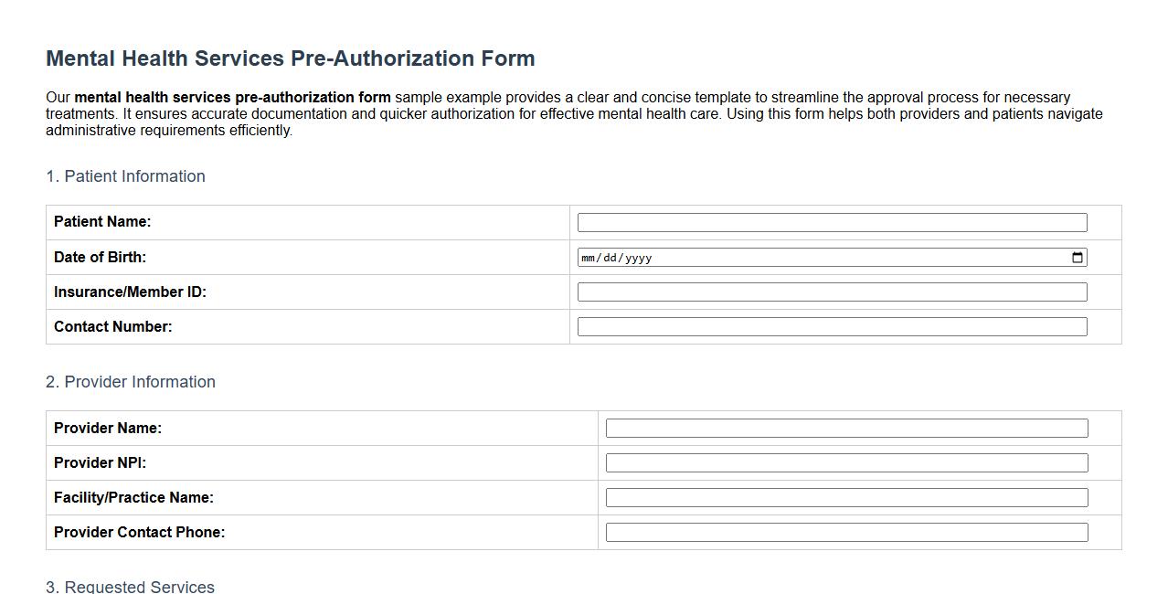 mental health services pre-authorization form sample example image preview