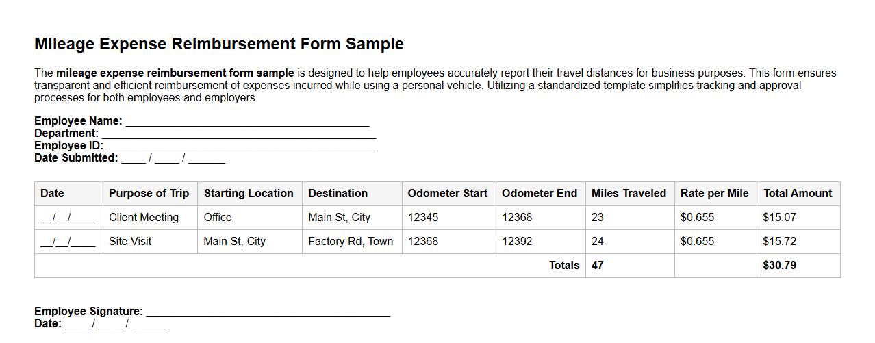 mileage expense reimbursement form sample image preview
