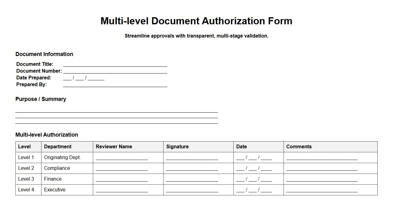 Multi-level document authorization form sample image preview