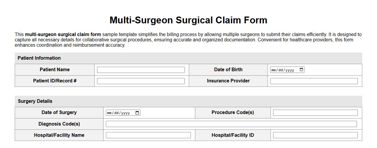 multi-surgeon surgical claim form sample template image preview