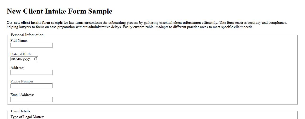 New client intake form sample for law firm image preview