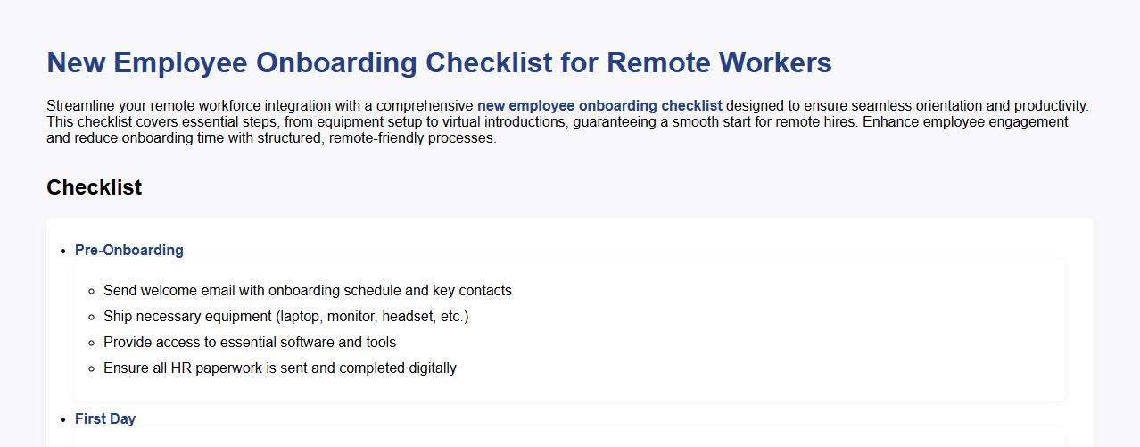 New employee onboarding checklist for remote workers image preview