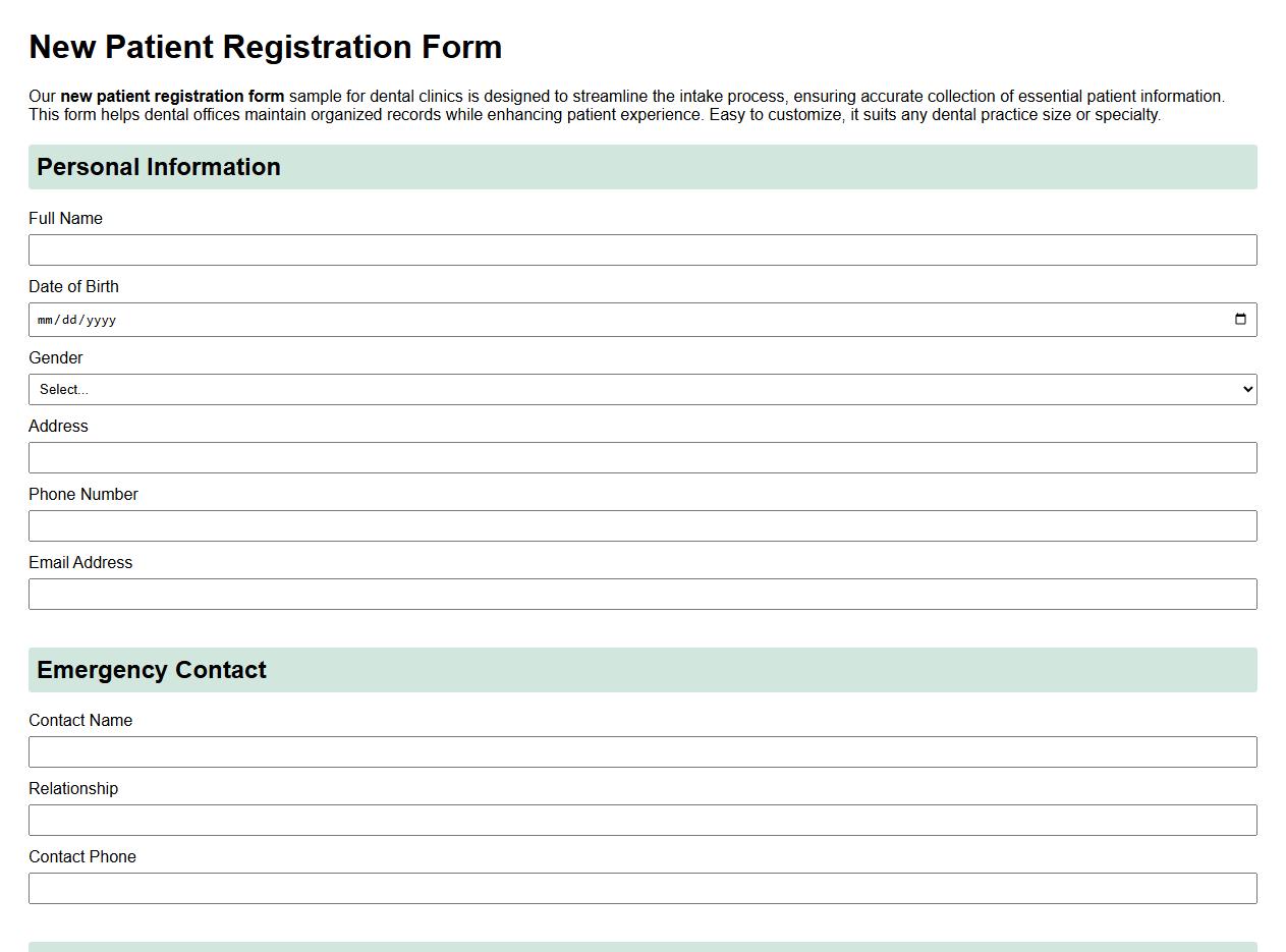 new patient registration form sample for dental clinic image preview
