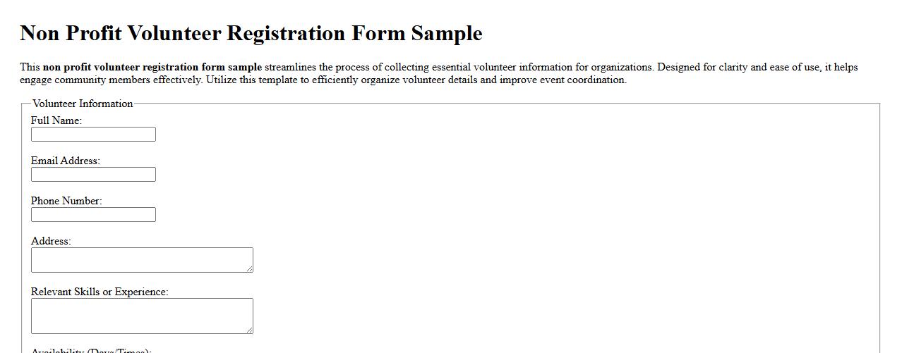 non profit volunteer registration form sample image preview