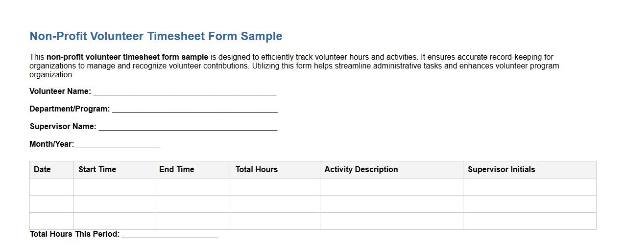 non-profit volunteer timesheet form sample image preview