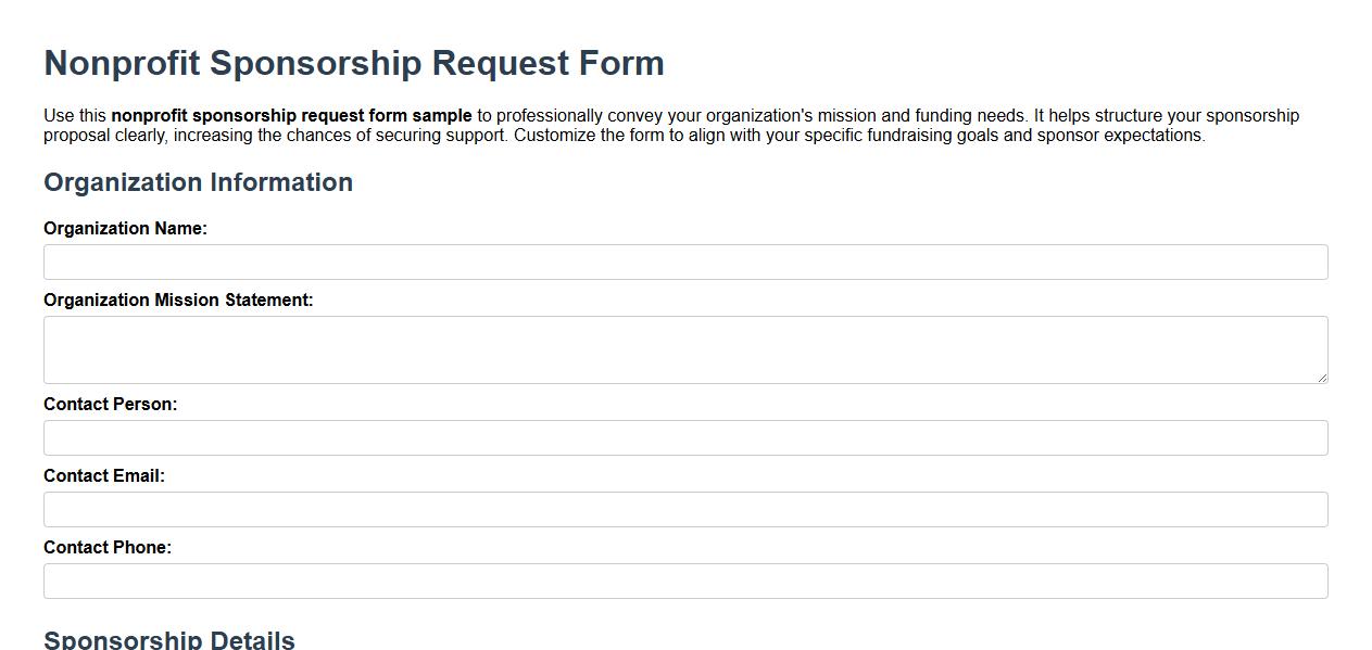 nonprofit sponsorship request form sample image preview