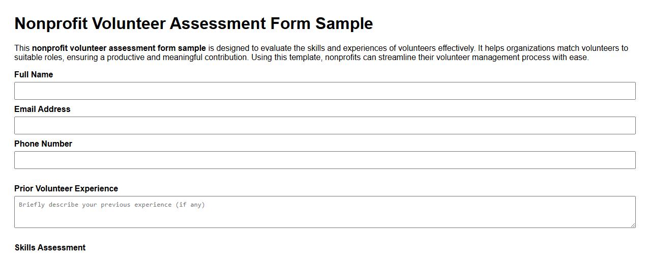 Nonprofit volunteer assessment form sample image preview