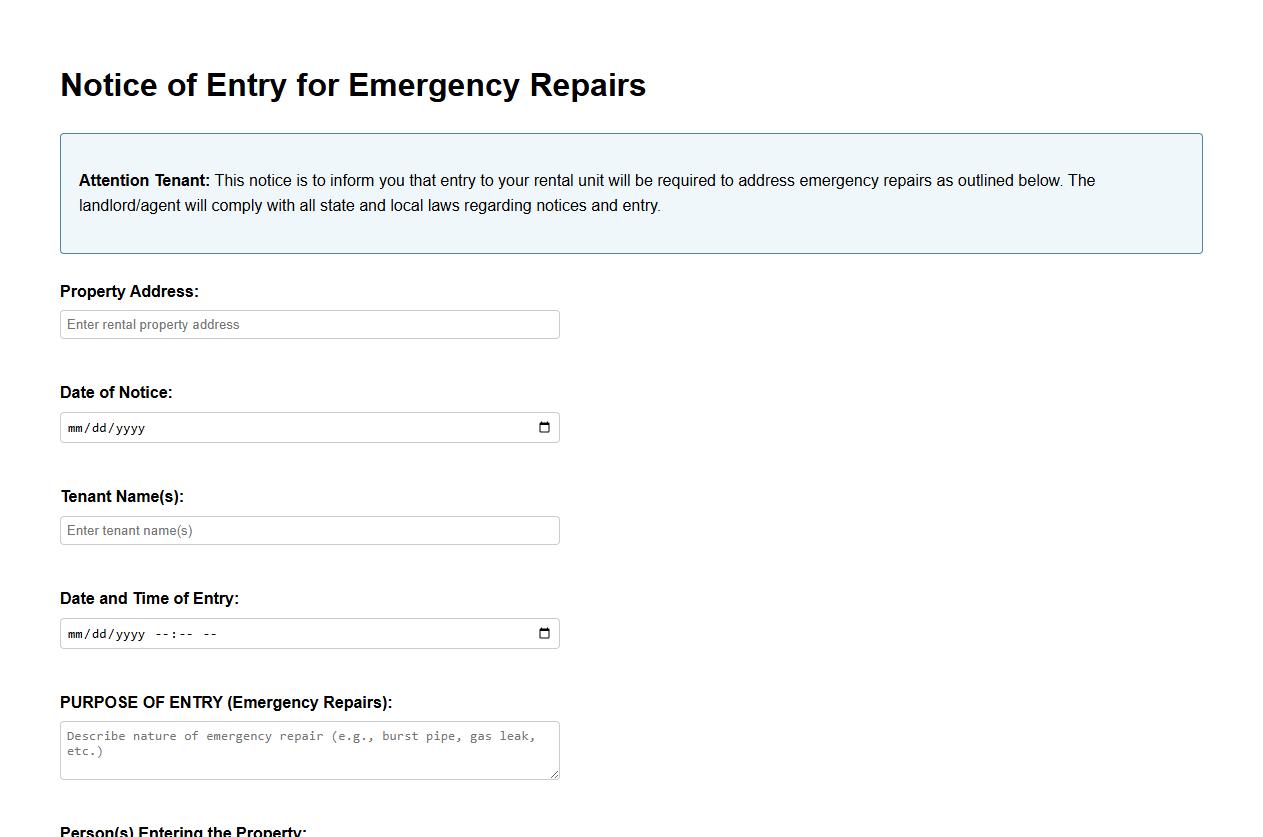 notice of entry form for emergency repairs example image preview