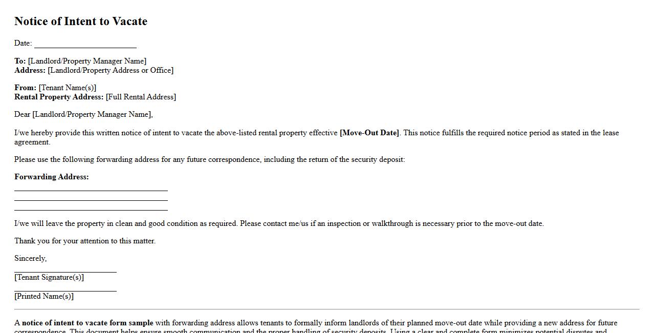 notice of intent to vacate form sample with forwarding address image preview