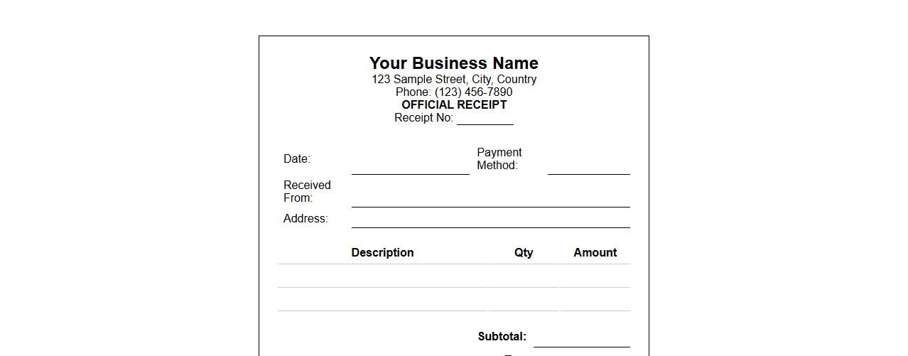 official receipt form sample for small business image preview