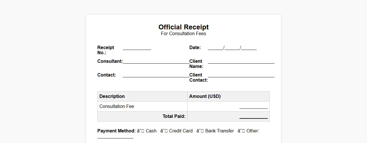 Official receipt sample for consultation fees image preview
