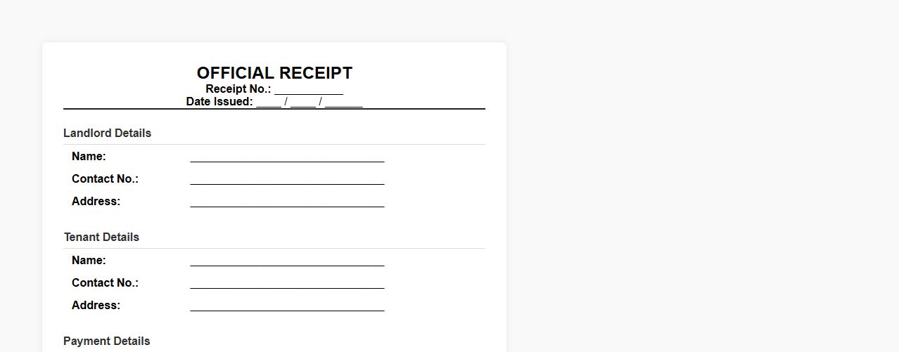 Official receipt sample for rental payments image preview