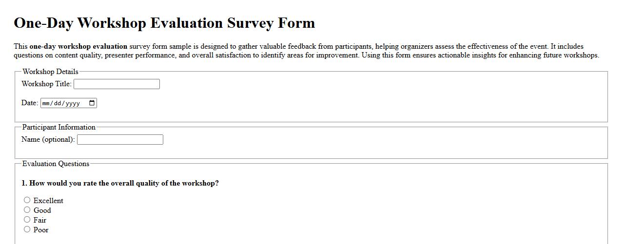 one-day workshop evaluation survey form sample image preview