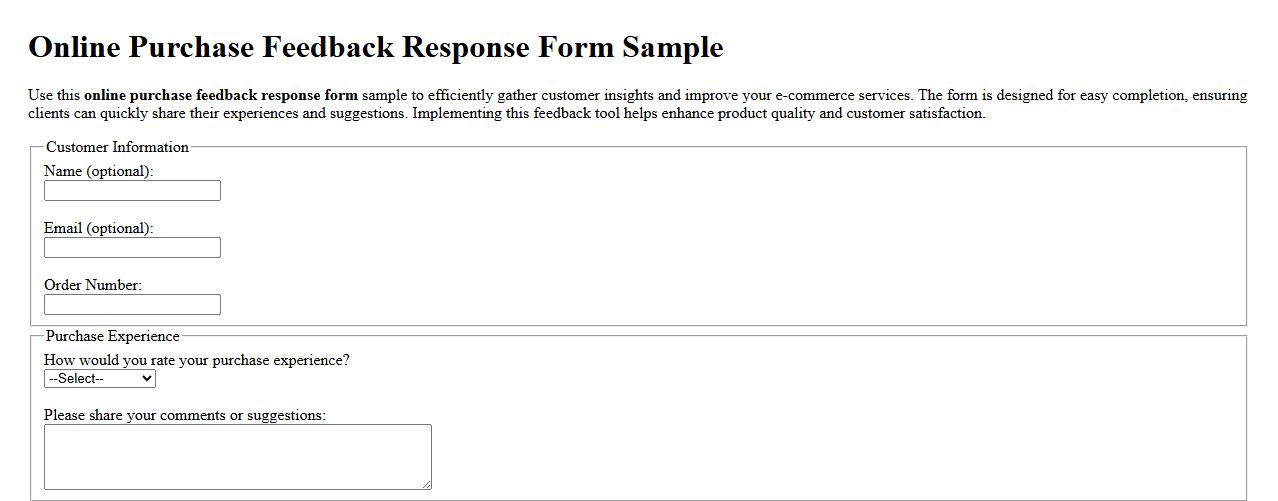 Online purchase feedback response form sample image preview