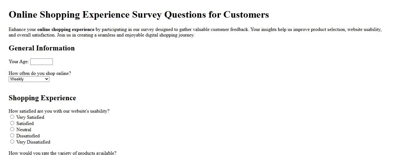 Online shopping experience survey questions for customers image preview