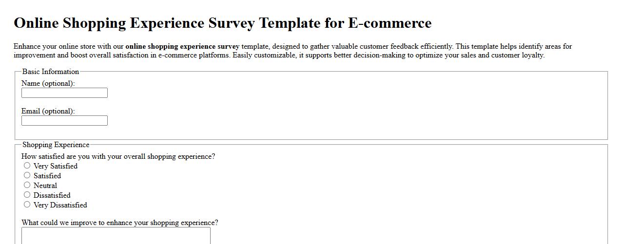 Online shopping experience survey template for e-commerce image preview