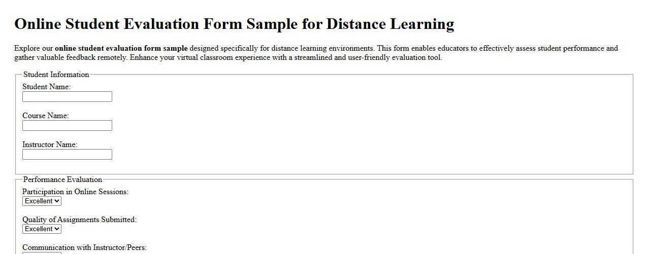 Online student evaluation form sample for distance learning image preview