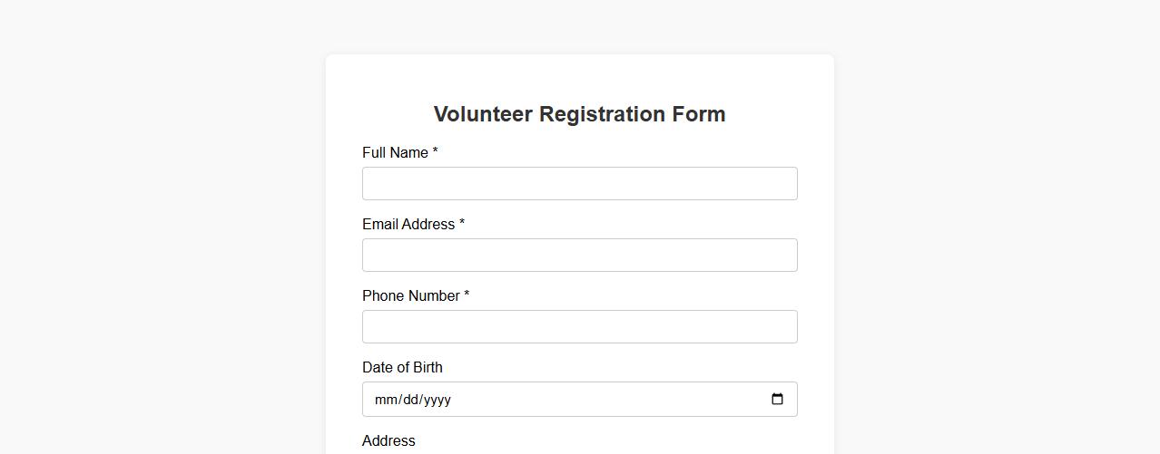 online volunteer registration form sample image preview