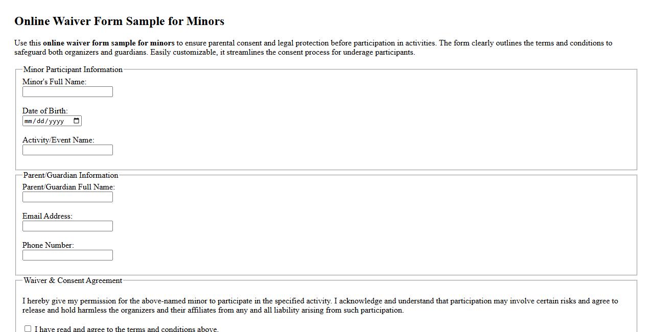 online waiver form sample for minors image preview