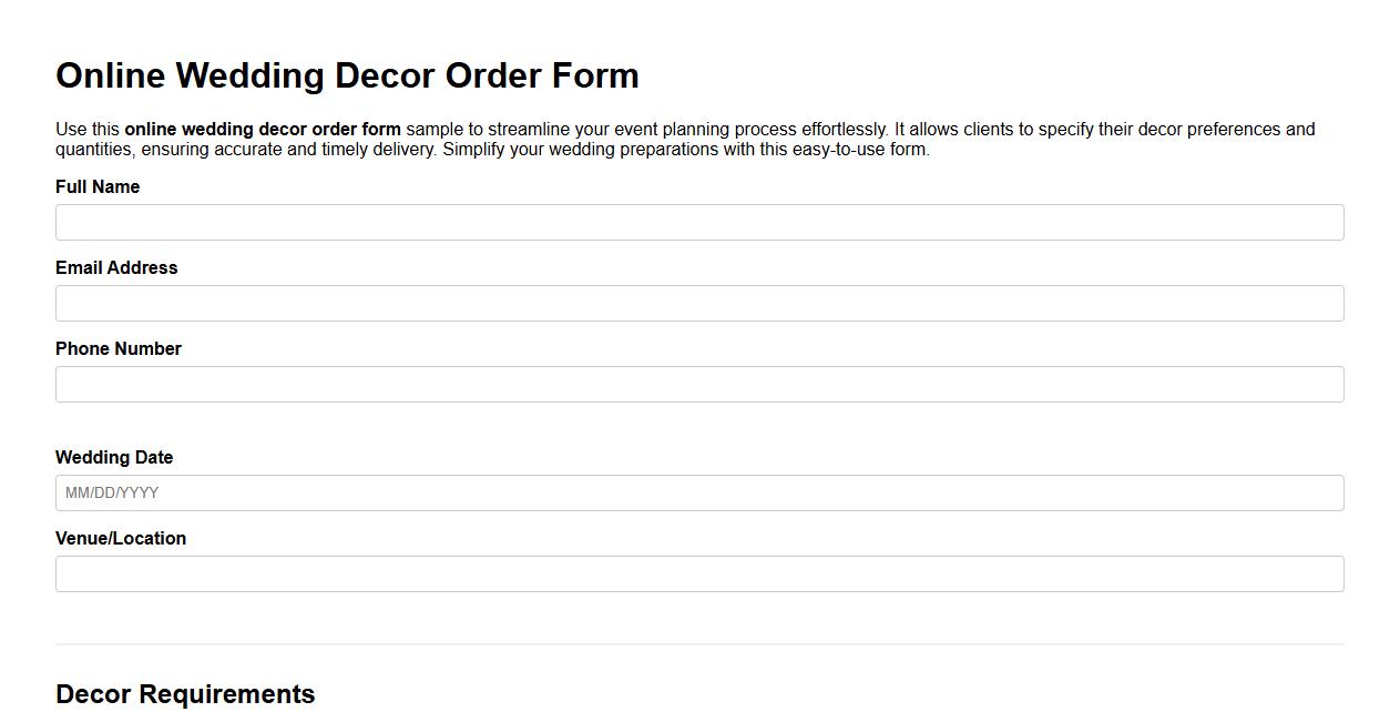 online wedding decor order form sample image preview