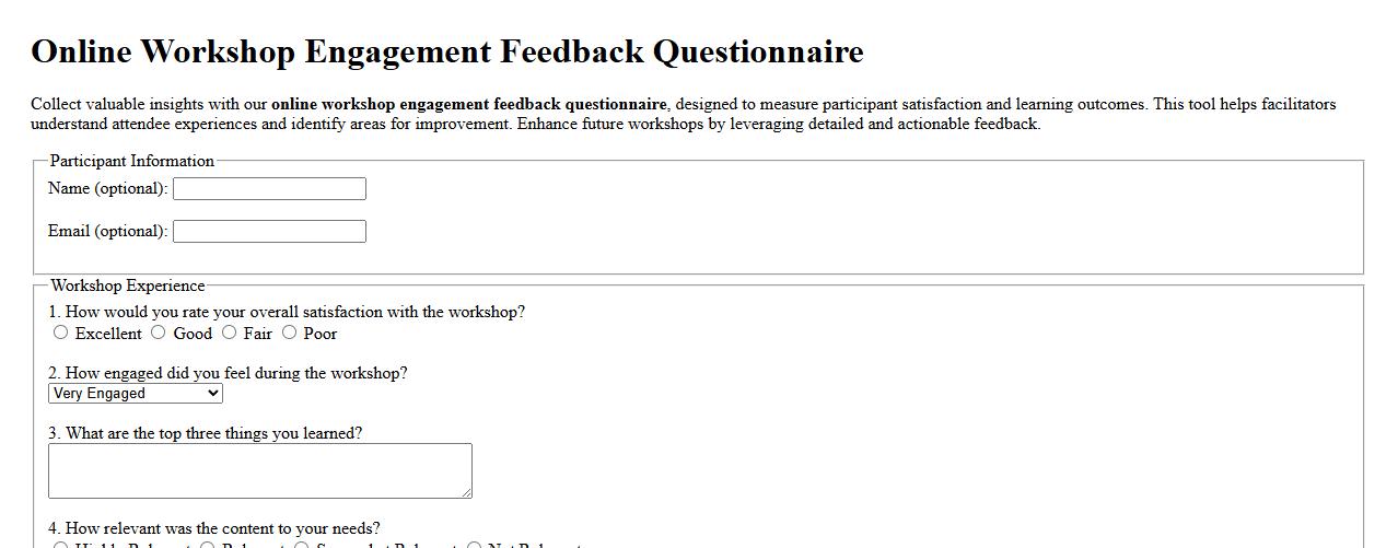 online workshop engagement feedback questionnaire image preview