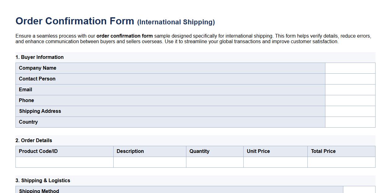 order confirmation form sample for international shipping image preview