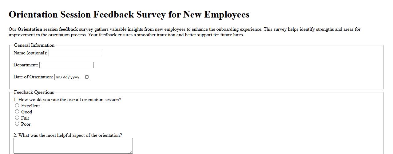 Orientation session feedback survey for new employees image preview