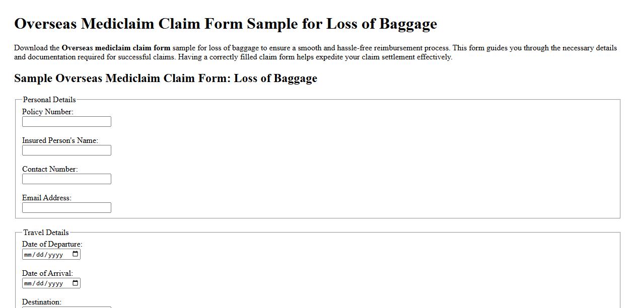Overseas mediclaim claim form sample for loss of baggage image preview