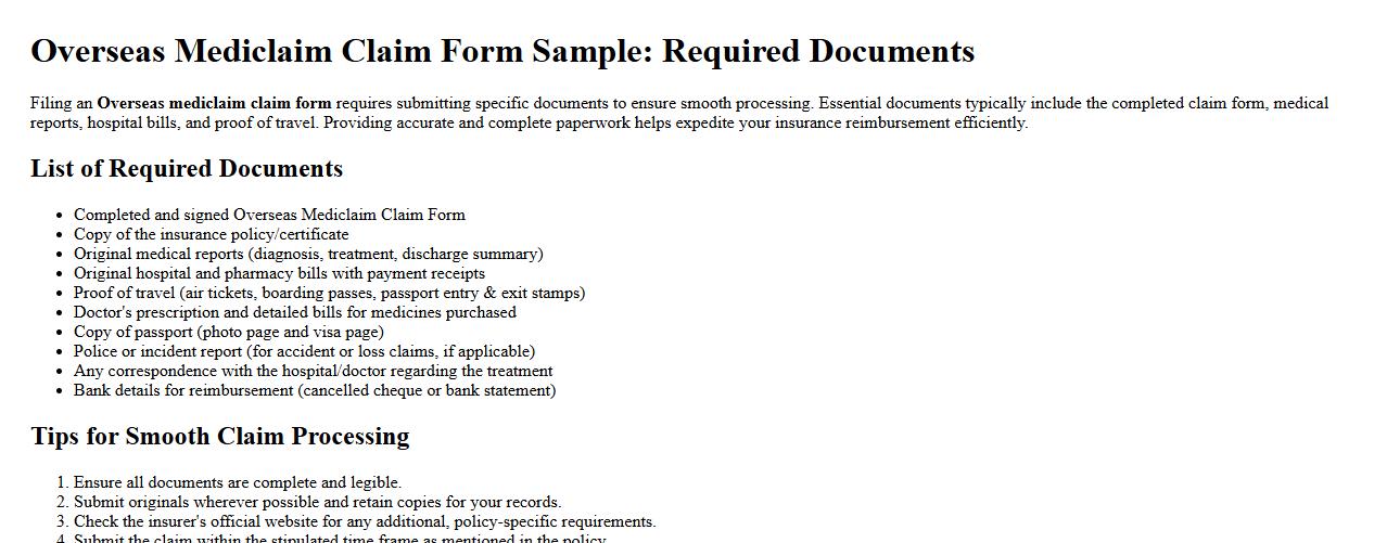 Overseas mediclaim claim form sample required documents image preview