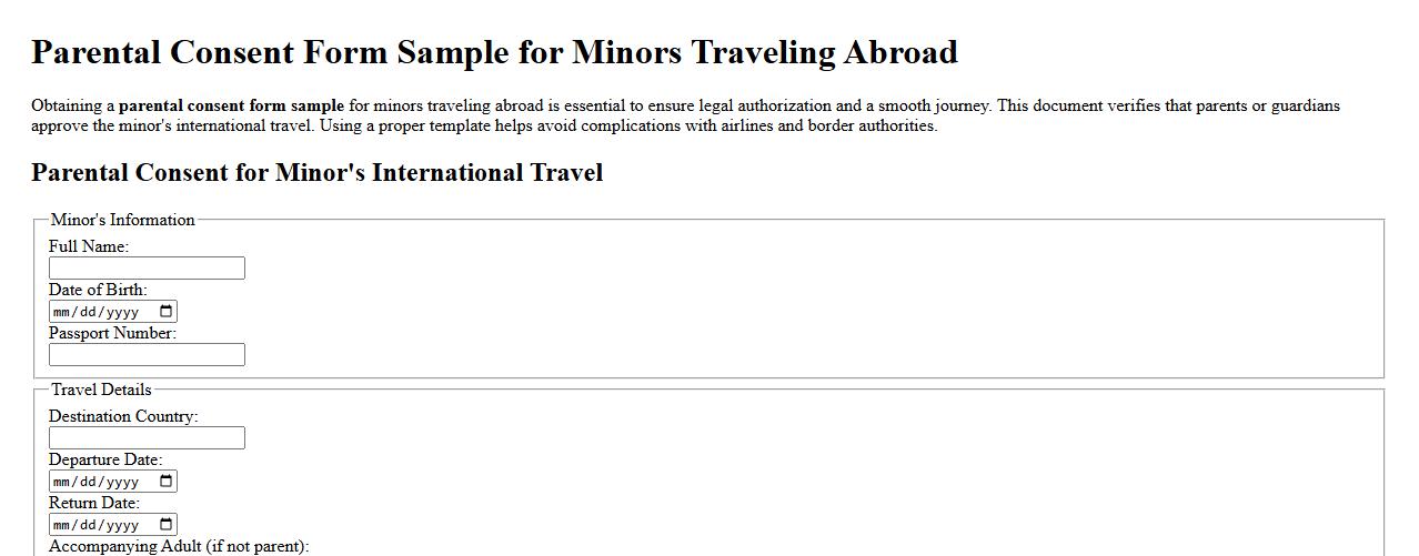 Parental consent form sample for minors traveling abroad image preview