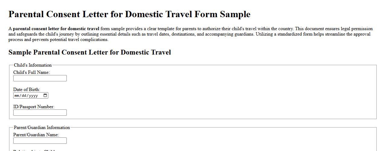 parental consent letter for domestic travel form sample image preview