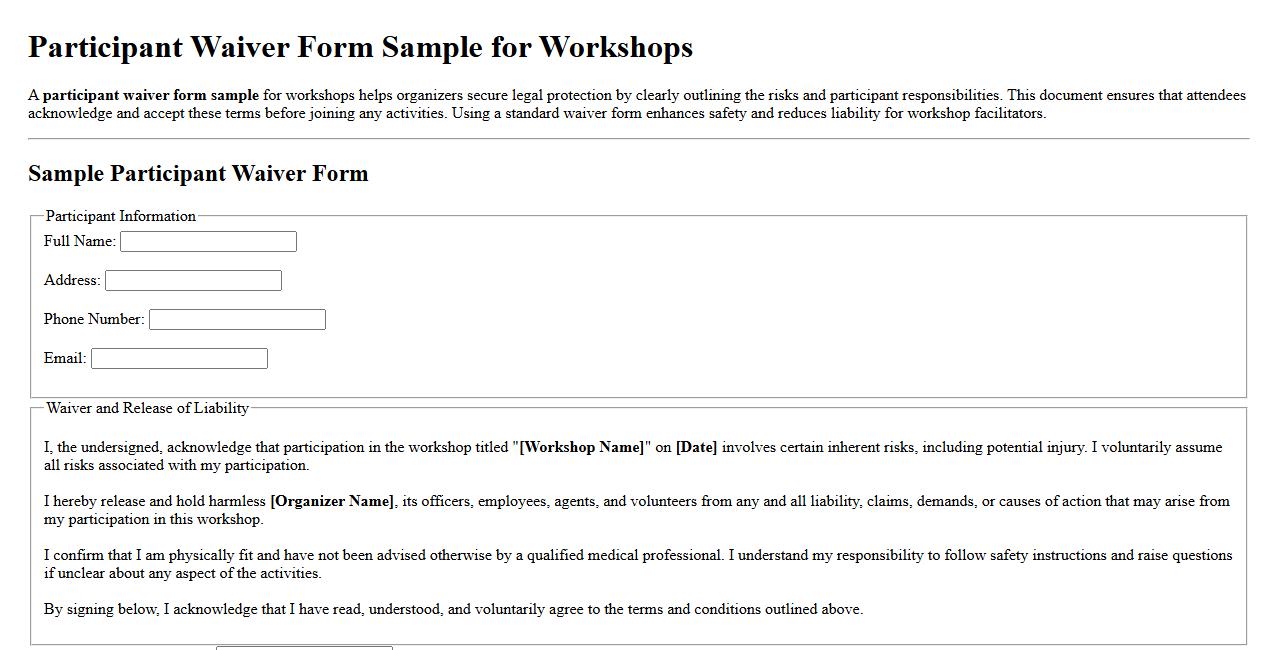 participant waiver form sample for workshops image preview