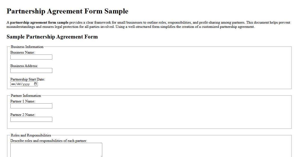 partnership agreement form sample for small business image preview
