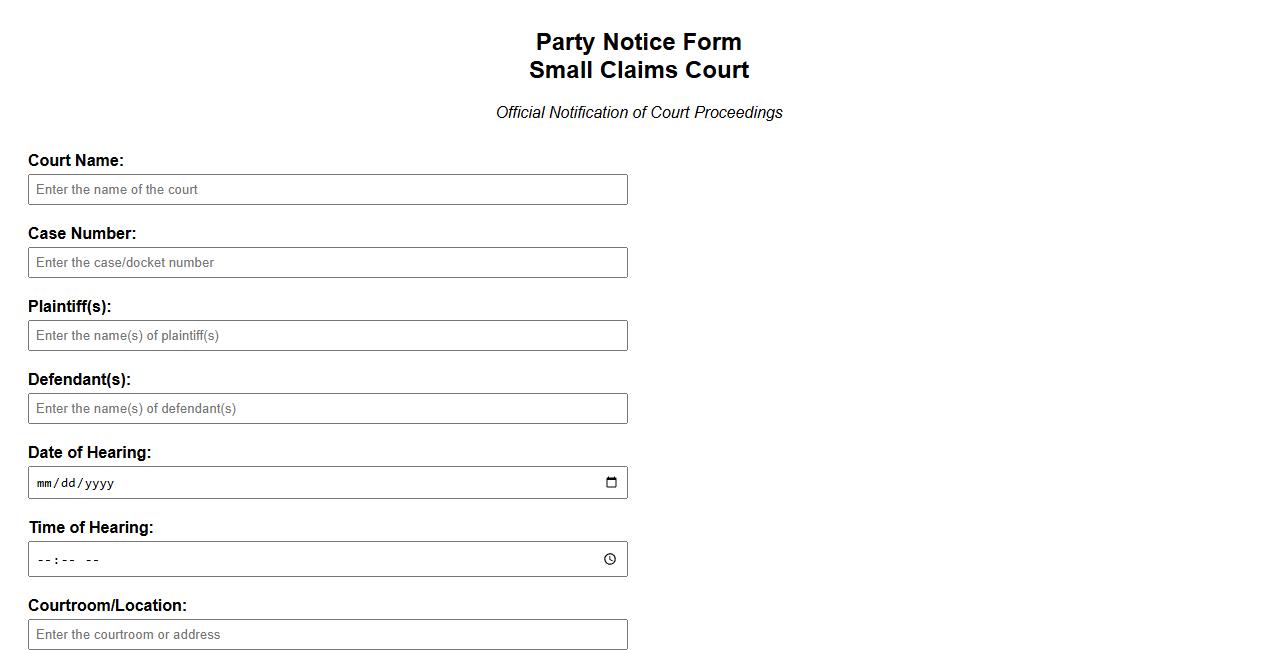 party notice form sample for small claims court image preview
